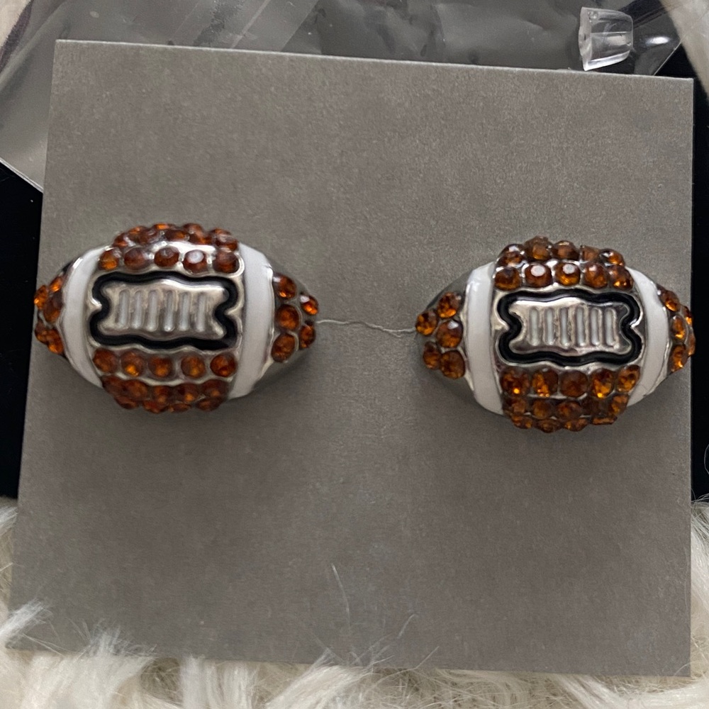 Game Day FootBall Rhinestone Stud NFL SuperBowl Earrings - Picture 3 of 6